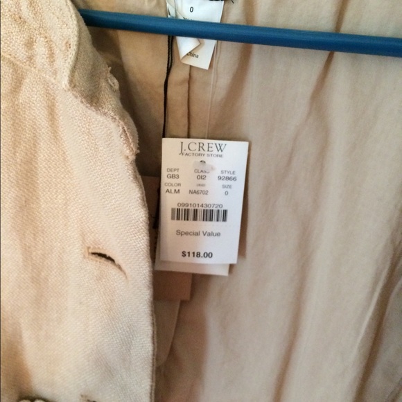 J. CREW Linen Cotton Ruffled Peplum Tan Jacket 0 - Picture 5 of 6